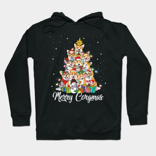 Merry Corgmas Corgi Christmas Tree Fairy Lights Dog Lovers Hoodie by Benko Clarence